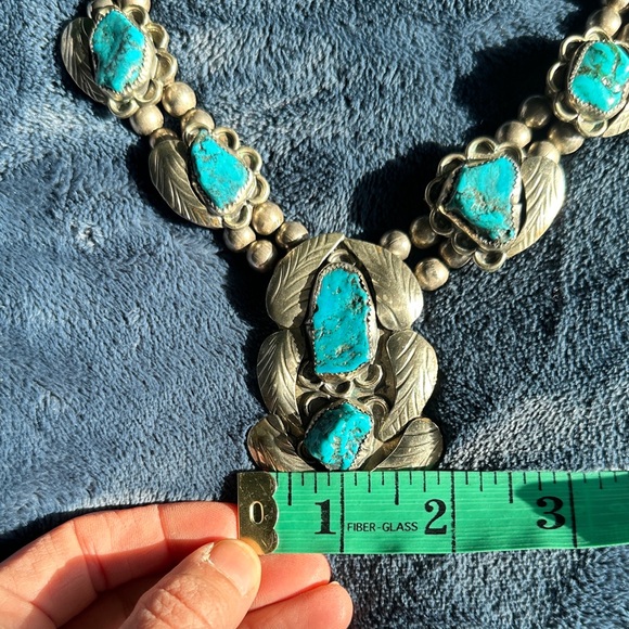 vintage Turquoise and silver blossom native Necklace - Picture 7 of 16